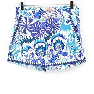 LE SIRENUSE Positano Womens  Blue Mini Geometric Printed Shorts Cotton Size US 6